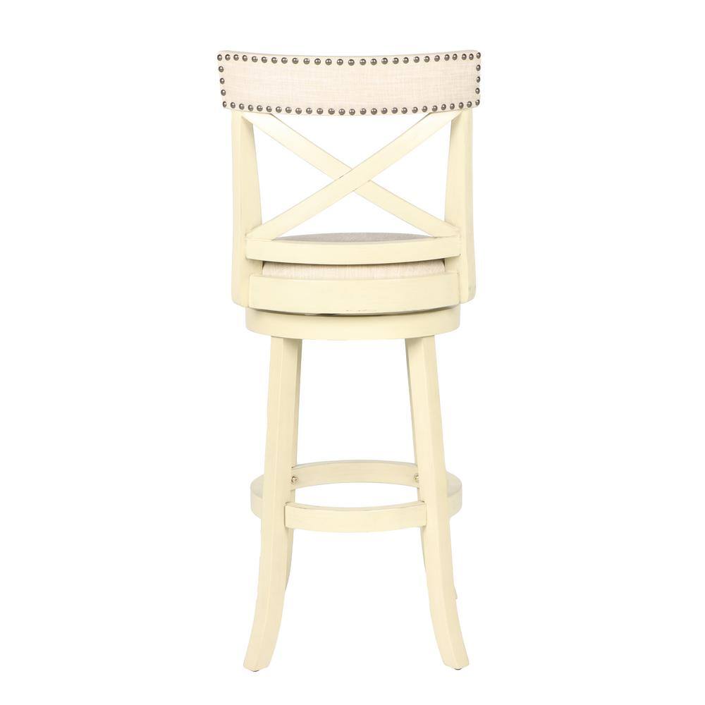 Retro White Wood Swivel Dining Stool with Cushioned Seat