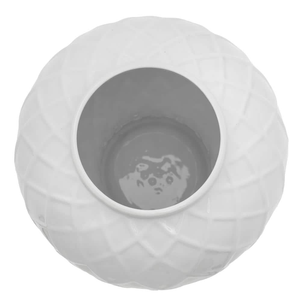 19.5" Glossy White Porcelain Diamond Pattern Temple Jar