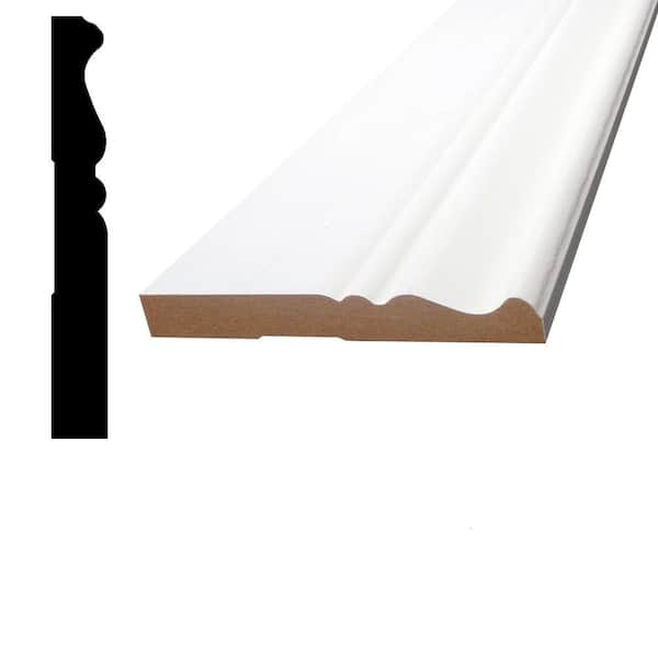 Alexandria Moulding 1/2 in. D x 3-7/8 in. W x 96 in. L MDF Primed Baseboard Molding Pack (4-Pack)