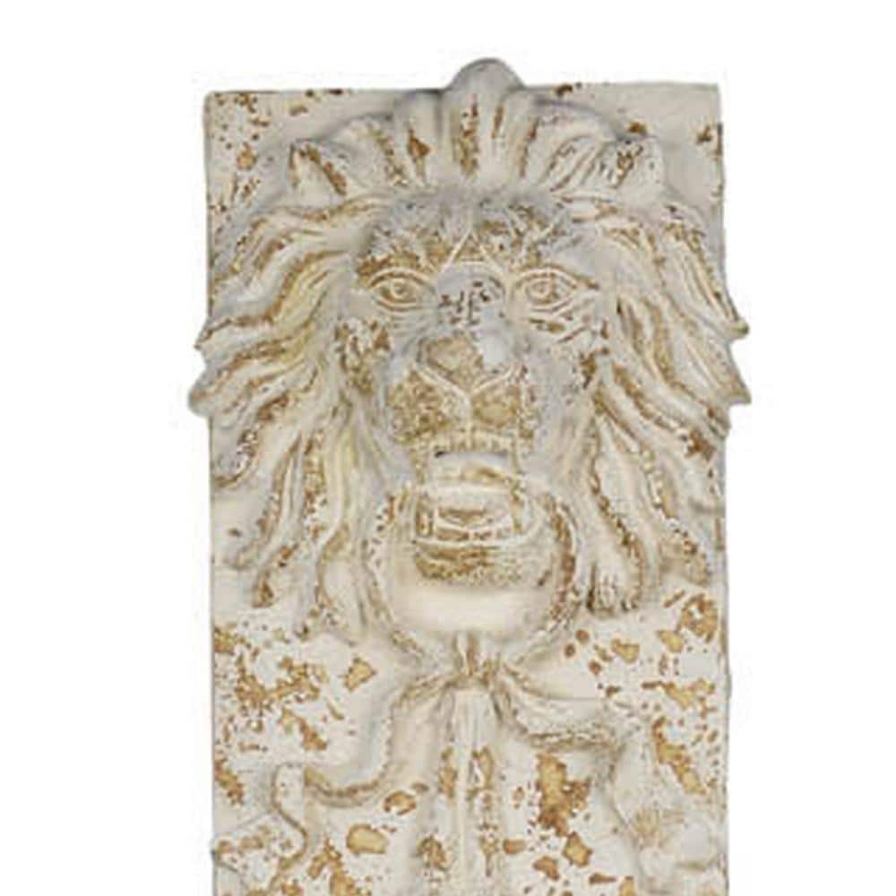 Antique White and Gold Tall Lion Wooden Wall Sculpture
