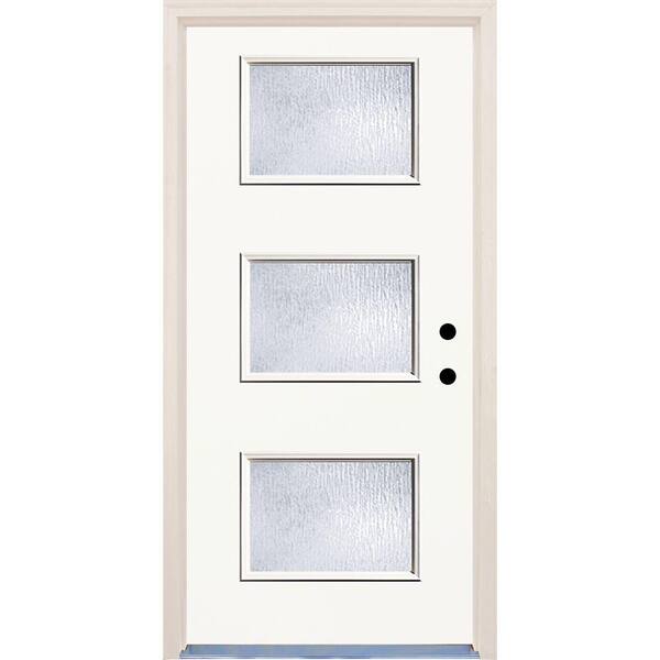 Builders Choice 36 in. x 80 in. Classic 3 Lite Rain Glass Painted Fiberglass Prehung Front Door with Brickmould