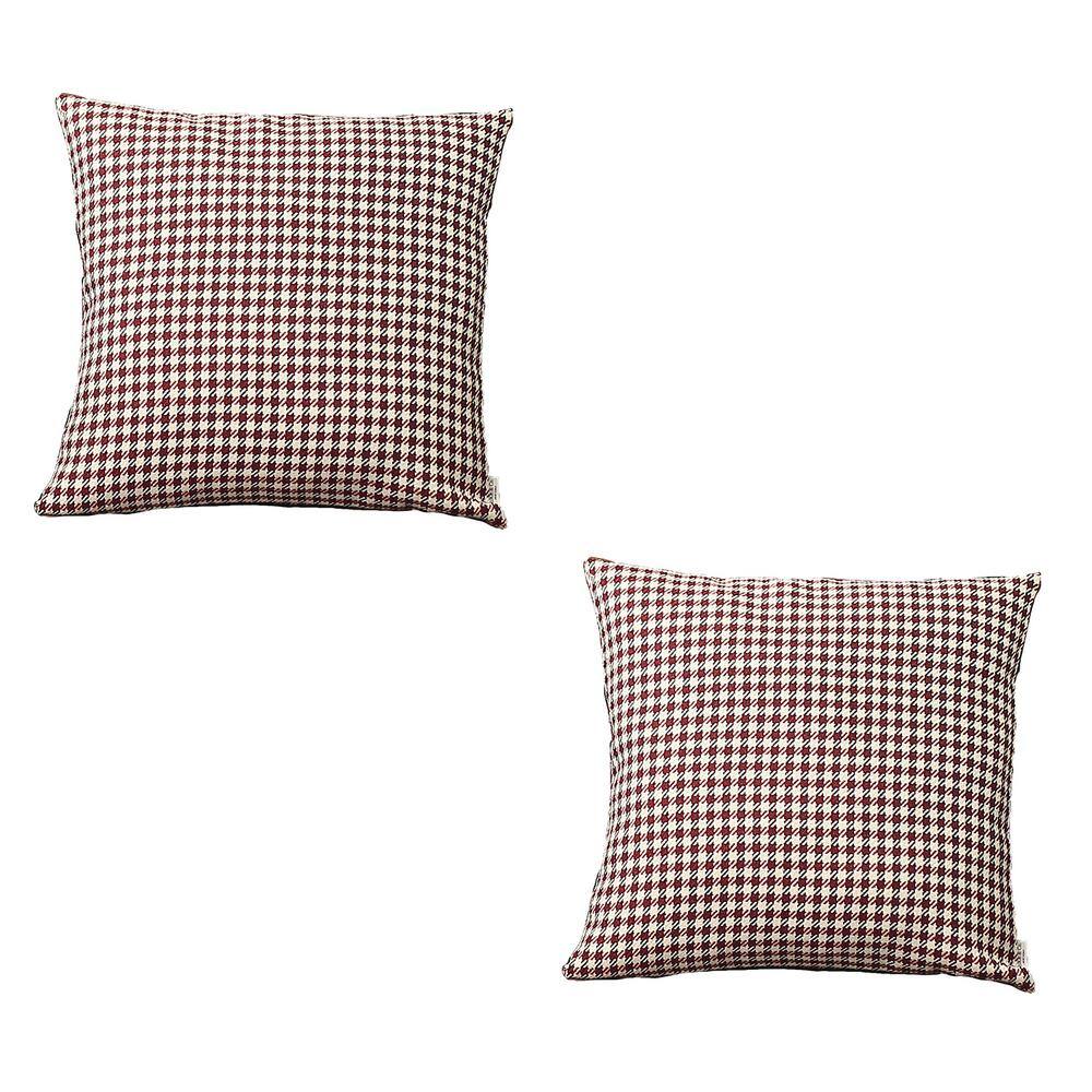 Red Houndstooth Jacquard 18" Square Pillow Covers Set