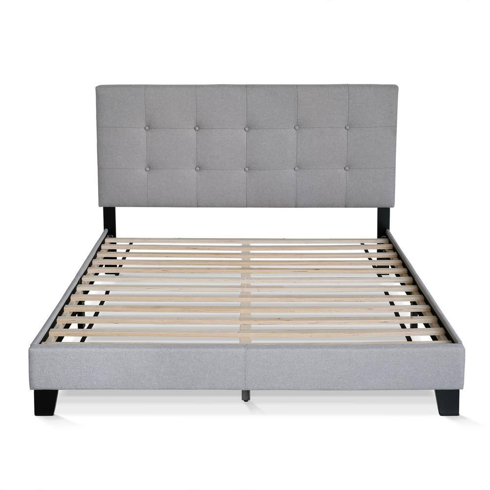 Queen Glacier Linen Upholstered Tufted Platform Bed Frame