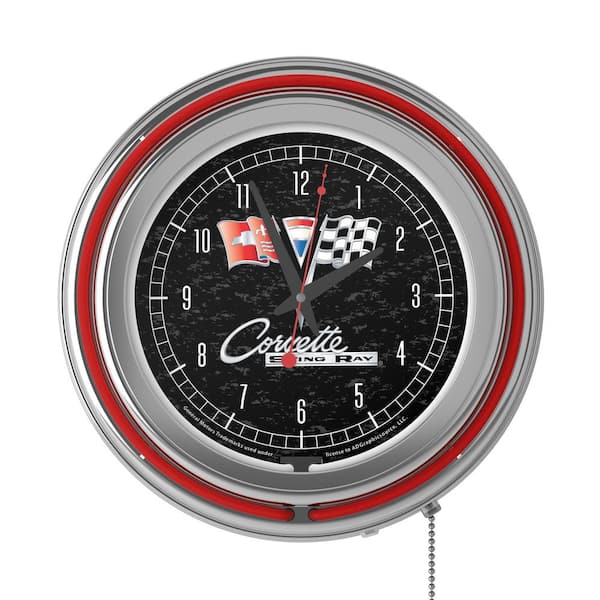 Trademark 14 in. Corvette C2 Black Chrome Double Ring Neon Wall Clock