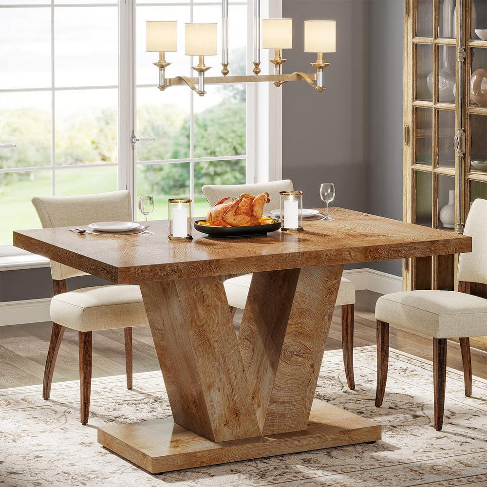 Light Oak Rectangular Farmhouse Dining Table with Reclaimed Wood