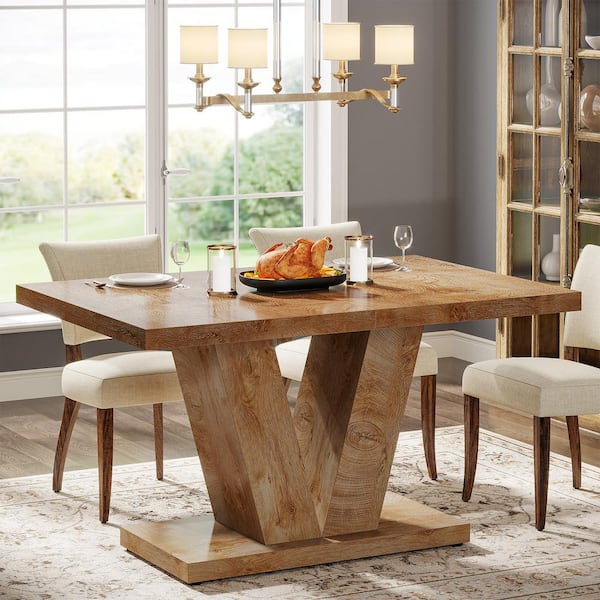 Farmhouse Natural Brown Engineered Wood 47 in. Pedestal Dining Table( Seats 4)