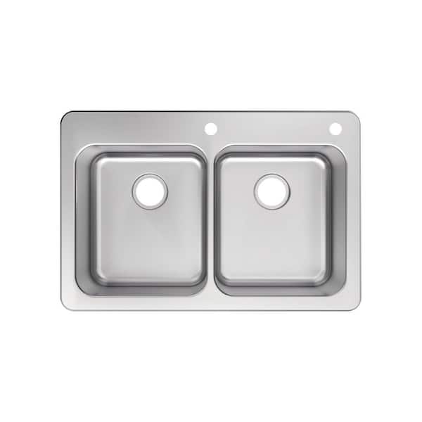 Bratten 33 in. Drop In / Under Mount 50/50 Double Bowl 18 Gauge Stainless Steel Kitchen Sink