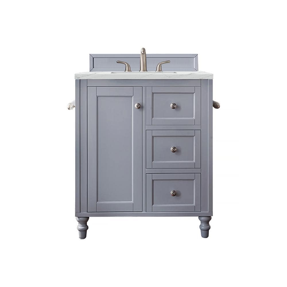 James Martin Vanities Copper Cove Encore 30.0 in. W x 23.5 in. D x 36.3 in. H Bathroom Vanity in Silver Gray with Ethereal Noctis Quartz Top -  301-V30-SL-3ENC