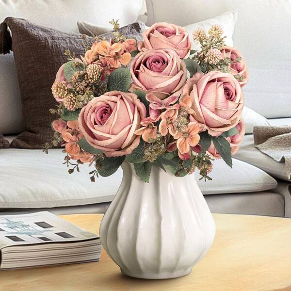 LIVING LUXURY 19 in. Rose Red Cafe Artificial Mixed Rose Hydrangea