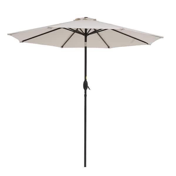 WELLFOR 9 ft. Market Tilt Patio Umbrella with Push Button Tilt and Crank in Beige