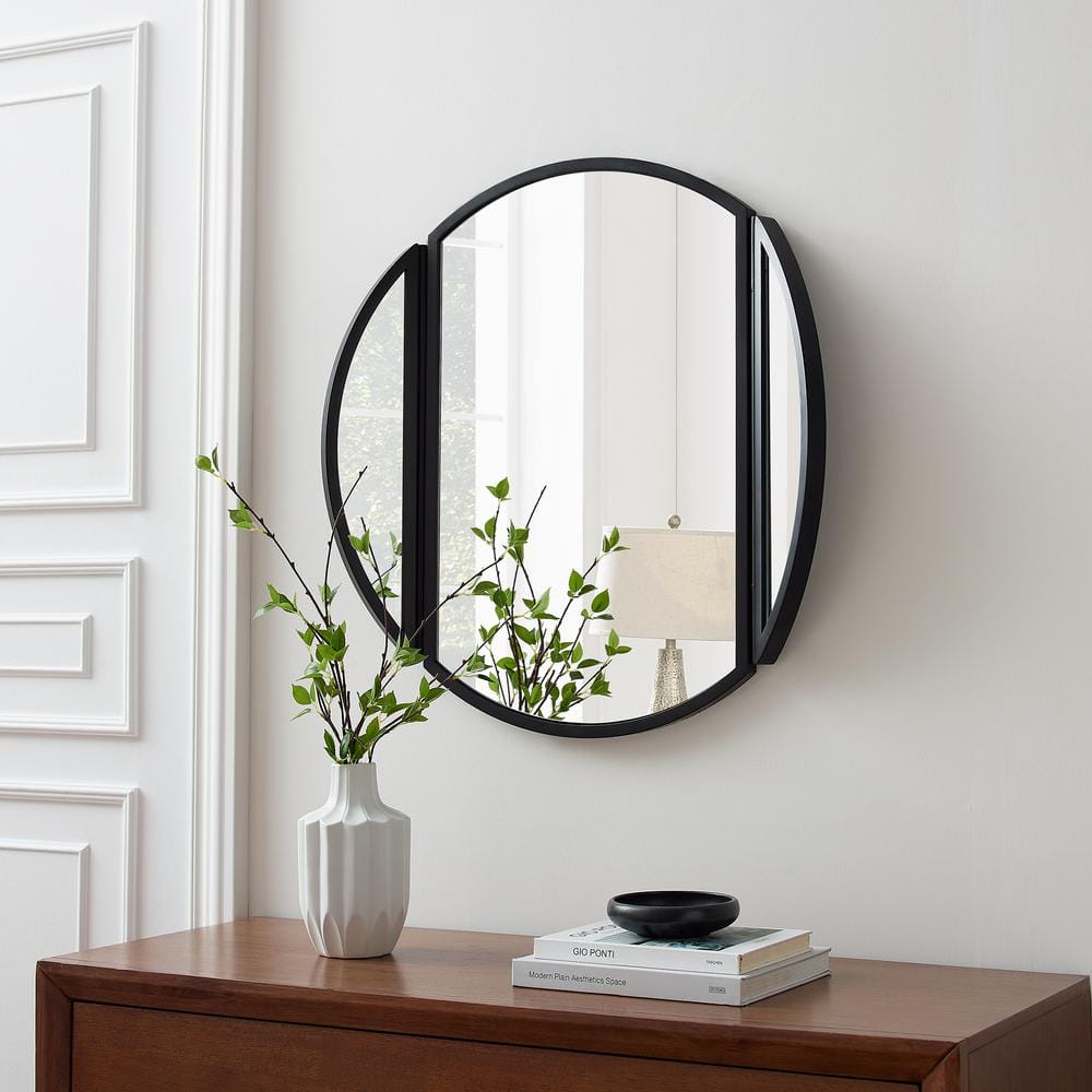 Welwick Designs 30 in. H x 30 in. W Black Metal Circle Modern Mirror ...