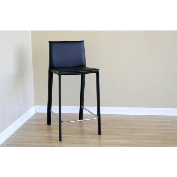 Black Leather and Wood Counter Height Stool Set