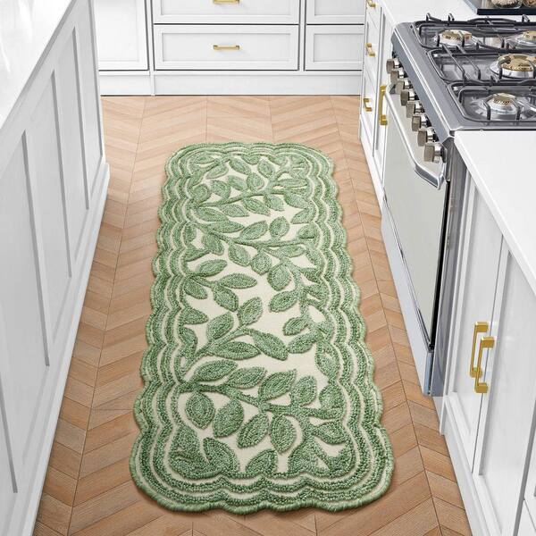 Laura Ashley Leaf Vine 2 ft. x 5 ft. Sage Green Floral Area Rug