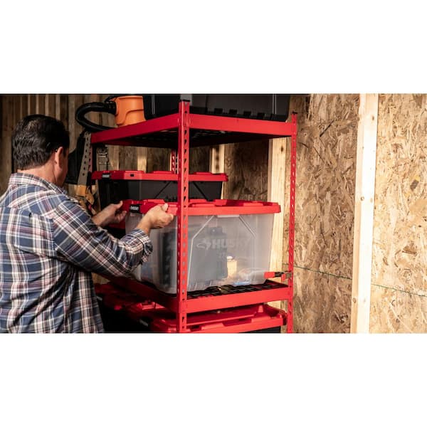 Husky - 27 Gal. Pro Grip Storage Tote in Clear with Red Lid