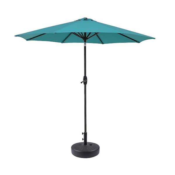 WESTIN OUTDOOR Harris 9 ft. Market Patio Umbrella in Turquoise with Black Round Hard Plastic Base