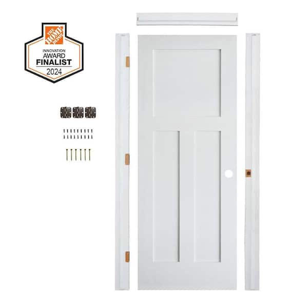 DIY RTA Kit 36 in. x 80 in. Shaker 3-Panel Left-Hand Primed Solid Core MDF Wood Single Ready To Assemble Interior Door