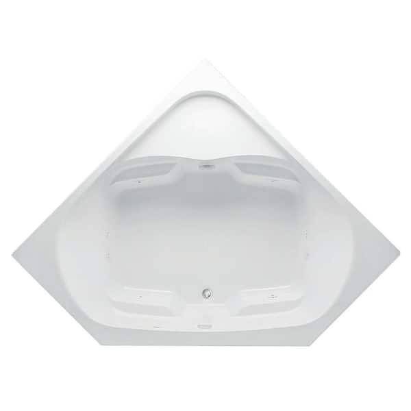 Aquatic Cavalcade 60 in. x 60 in. Corner Drop-in Whirlpool Bathtub with Heater Acrylic Center Drain in White Pump Location-2