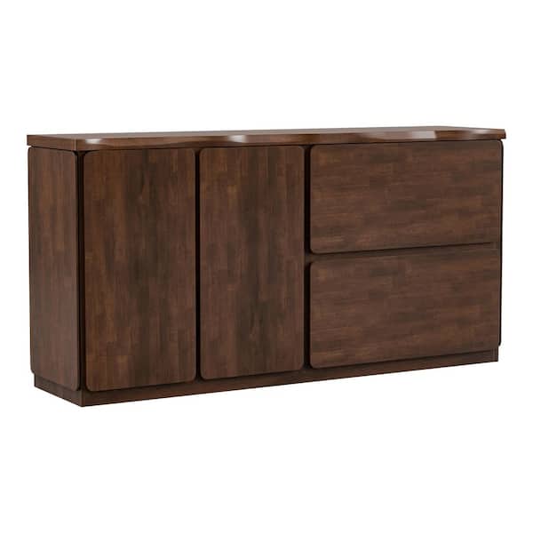 Shelun II Rich Walnut Wood 71 in. Buffet Server with Metal Side Glide and Hidden Drawers