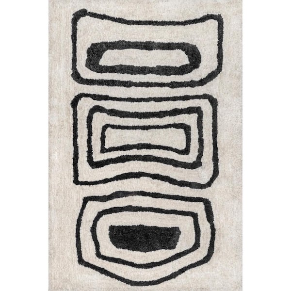 nuLOOM Mica Ivory 6 ft. x 9 ft. Geometric Shag Area Rug