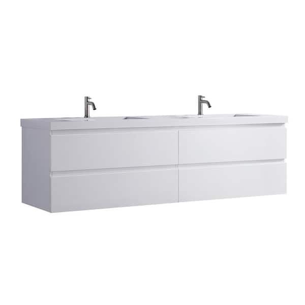 Hood-1D 72.00 in. W x 19.70 in. D x 22.00 in. H Wall Mounting Bath Vanity in White Wood with White Solid Surface Top