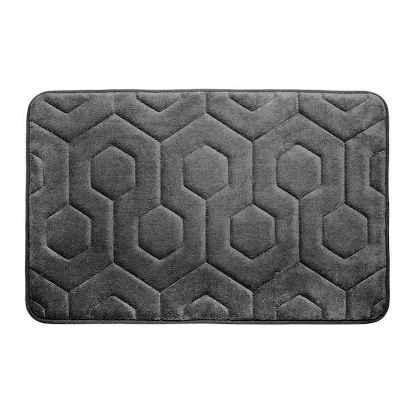 BounceComfort Hexagon Dark Gray 17 in. x 24 in. Memory Foam Bath Mat