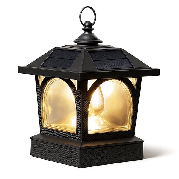 Edison Solar Black Aluminum LED Fits 5 Post Sizes Solar Deck Post Light