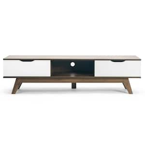 Anoki 63 in. Walnut and White Wood TV Stand with 2 Drawer Fits TVs Up to 96 in. with Cable Management