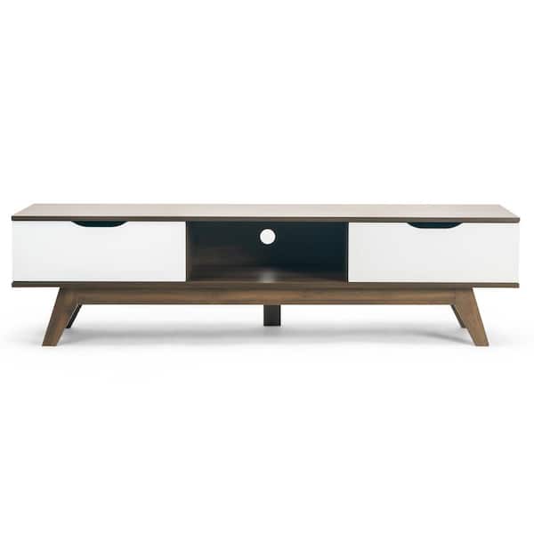 Glamour Home Anoki 63 in. Walnut and White Wood TV Stand with 2 Drawer Fits TVs Up to 96 in. with Cable Management