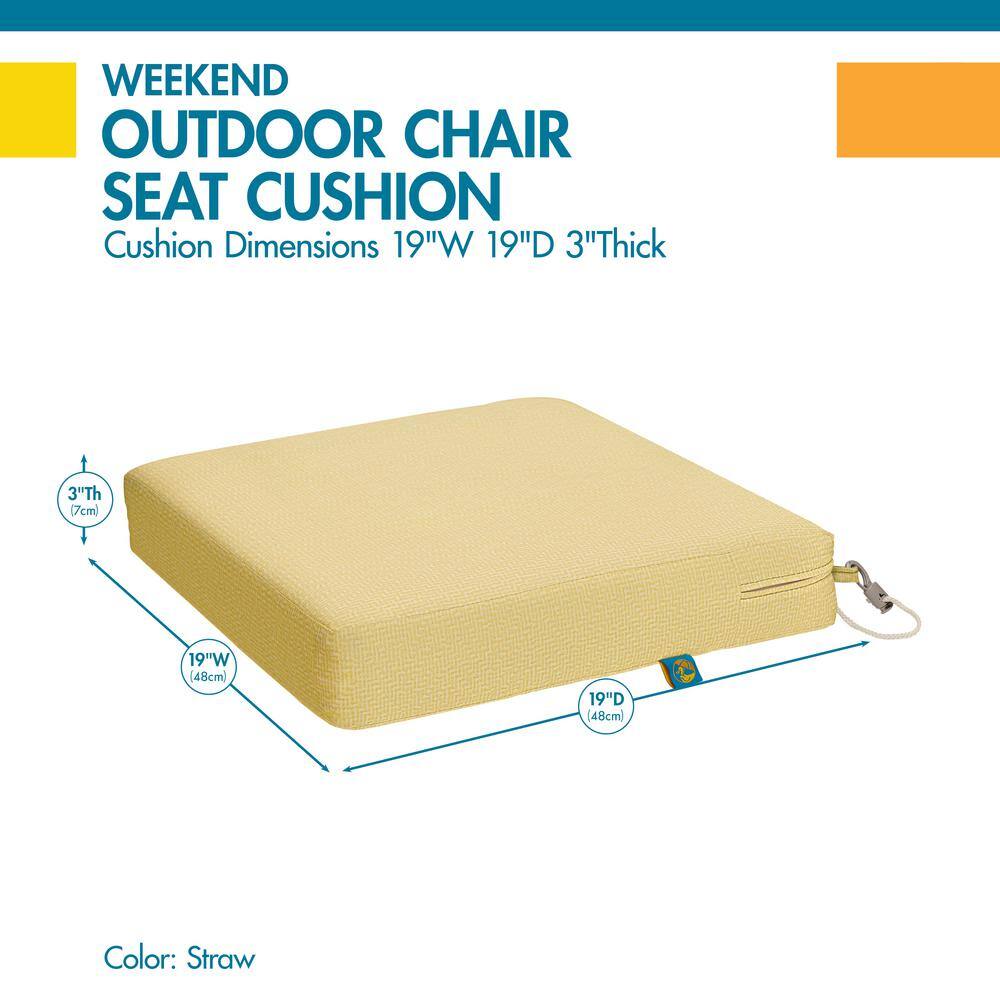 Weekend Water-Resistant Outdoor Dining Chair Cushion, 19" x 19" x 3"