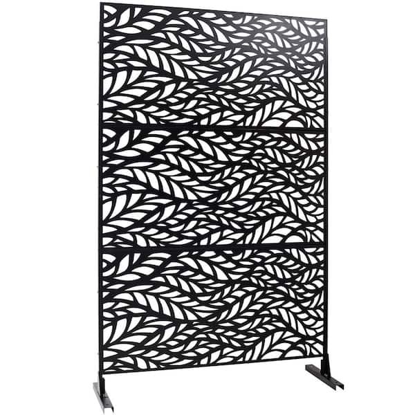 Sudzendf 76" H x 48" W Black Outdoor & Indoor Metal Privacy Screen, Freestanding Decorative Privacy Screen for Deck Balcony Patio