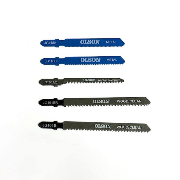 Jig Saw steel Blade Assort Set, Wood and Metal Cutting Blades, 38 in. Wide, 6 TPI, 3 in. Long, T-Shank Type 5 Blades