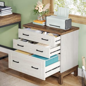 Delia 3-Drawer White Walnut Wood 32.28 in. W Lateral File Cabinet for A4/Letter/Legal Size Files Storage Printer Stand