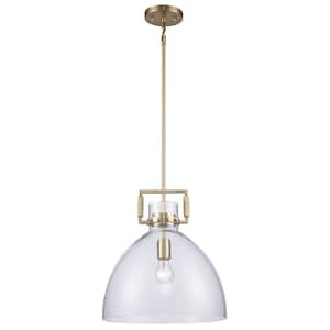 Briar 14 in. 1-Light Gold Pendant Light Fixture with Clear Glass Dome Shade