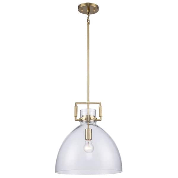 Bel Air Lighting Briar 14 in. 1-Light Gold Pendant Light Fixture with Clear Glass Dome Shade