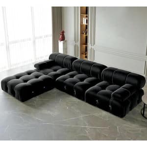 103.95 in. Convertible Modular Minimalist Sofa Free Combination L-Shaped 4 Seater Velvet Sectional with Ottoman, Black