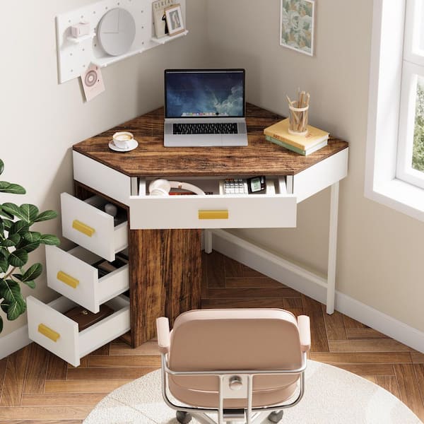 BYBLIGHT Moroni 27.26 in. Brown and White Wood Triangle Computer