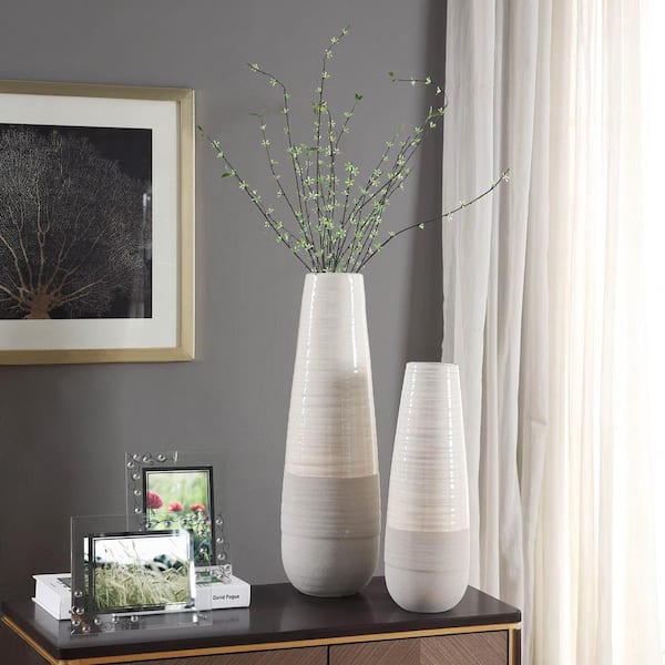 StyleCraft Evian Ivory - Transitional Ceramic Vase with Glossy Top and Concrete Base