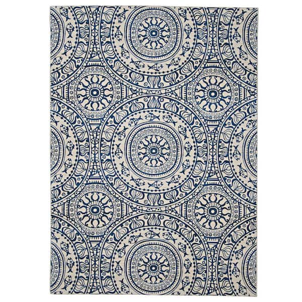 Ormondo Smoke and Blue 2 ft. W x 3 ft. L Washable Polyester Indoor/Outdoor Area Rug