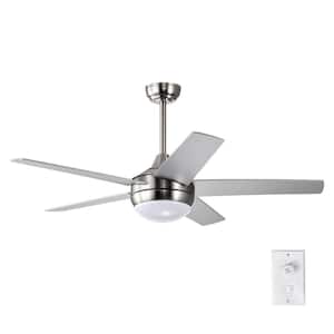 52 in. Integrated LED Indoor Brushed Nickel 5-Blade Ceiling Fan with Light Kit and Wall Control