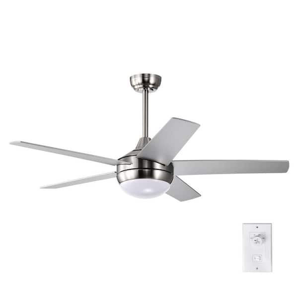 Edvivi 52 in. Integrated LED Indoor Brushed Nickel 5-Blade Ceiling Fan with Light Kit and Wall Control