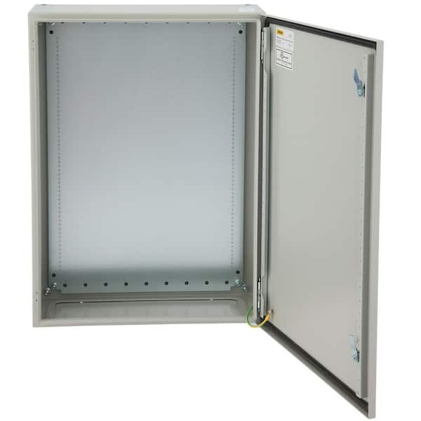 Electrical Enclosure Box 24 x 16 x 8 in. NEMA 4X Junction Box IP65 Carbon Steel Hinged with Rain Hood for Outdoor Indoor