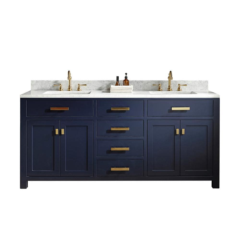 Madison 72" Monarch Blue Double Sink Vanity with Carrara Marble Top