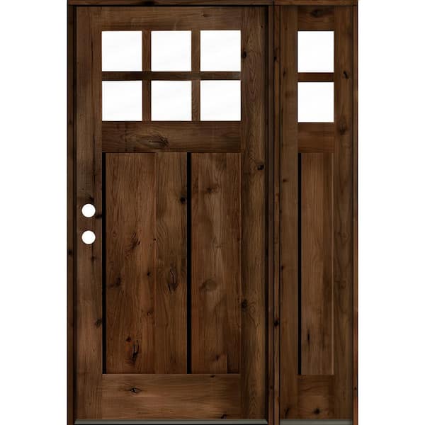 Krosswood Doors 50 in. x 80 in. Craftsman Alder 3-Panel Right-Hand 6-Lite Clear Glass Provincial Wood Prehung Front Door/Right Sidelite