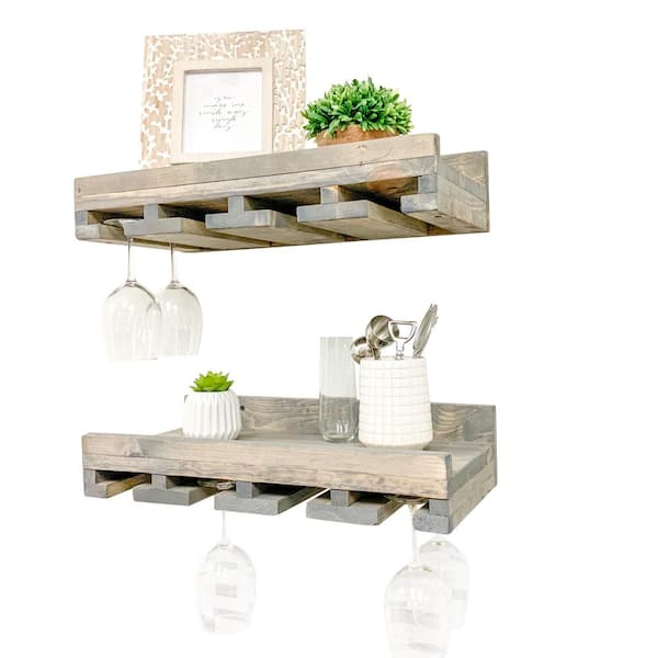 Rustic Martini Glass Rack Bar Shelf Reclaimed Wood Floating Shelf