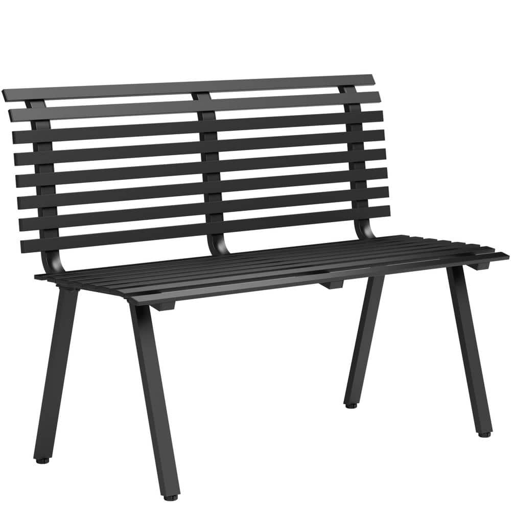 WIAWG 47.2 in. W Outdoor Patio Bench, Metal Front Porch Bench in Black