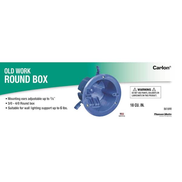Carlon 1-Gang 18 cu. in. PVC Round Old Work Electrical Box B618RR - The Home  Depot