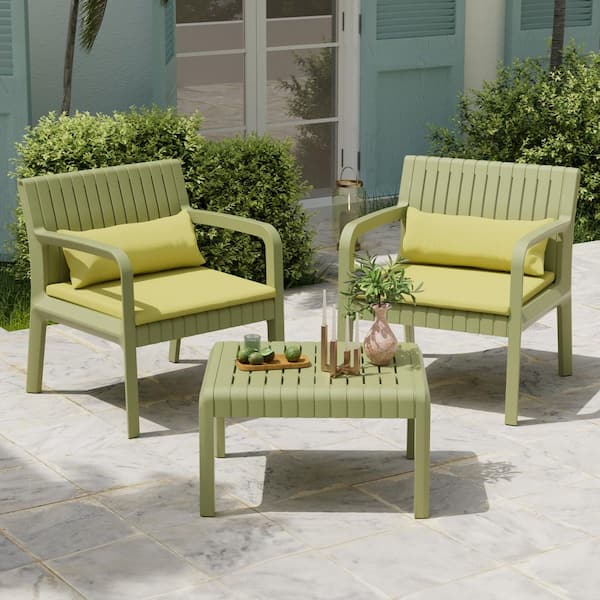 Poteban Green 2-Piece Plastic Patio Conversation Set with Green Cushion