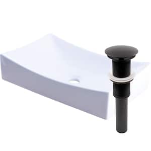 Modern Porcelain Rectangle Vessel Sink in White with Umbrella Drain in Oil Rubbed Bronze