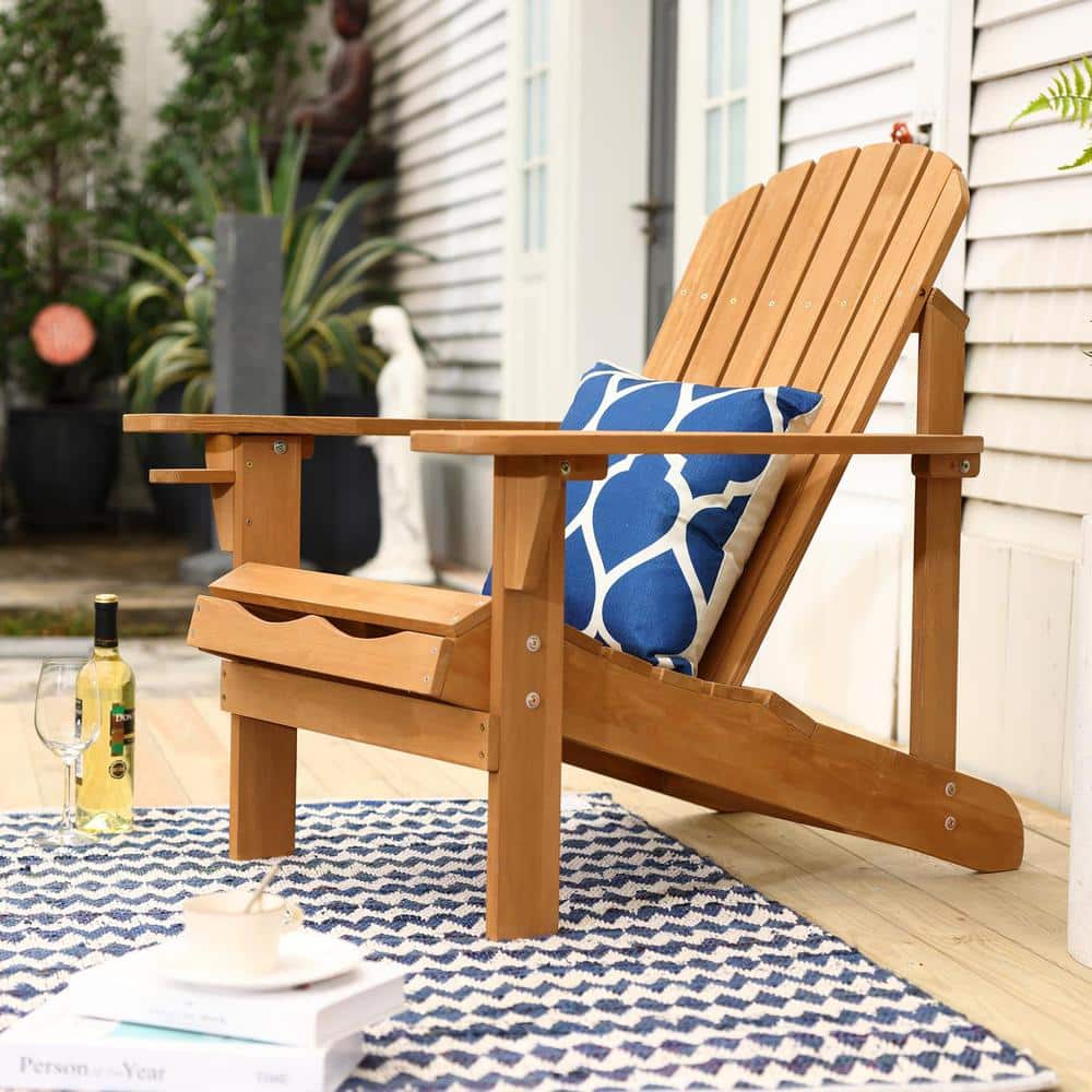 Natural Wood Adirondack Chair with Cup Holder