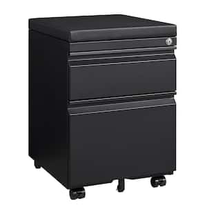 2-Drawer Black 15 in H x 18 in W x 23 in D Metal Lateral Mobile File Cabinet with Lock & Leather Cushion